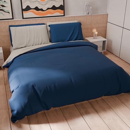 PETTI Artigiani Italiani - Bettwäsche-Set für Einzelbett 200 x 135 cm (1 Kissenbezug 80 x 80 cm inklusive), Bettwäsche-Set aus weicher Mikrofaser, einfarbig, hellgrau - Nachtblau von PETTI Artigiani Italiani