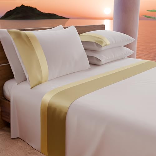 PETTI Artigiani Italiani - Bettwäsche-Set für Einzelbett mit Doppel-Rüschen, 3-teilig, 90 x 200 cm, Bettlaken aus Baumwollperkal - Spannbettlaken, Bettlaken und 1 Kissenbezüge, Gold PETTI Artigiani Italiani - Bettwäsche-Set für Einzelbett mit Doppel-Rüschen, 3-teilig, 90 x 200 cm, Bettlaken aus Baumwollperkal - Spannbettlaken, Bettlaken und 1 Kissenbezüge, Gold von PETTI Artigiani Italiani