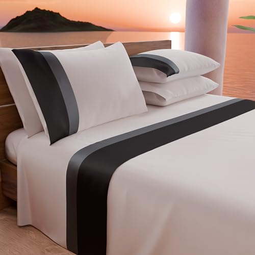 PETTI Artigiani Italiani - Bettwäsche-Set für Einzelbett mit doppeltem Volant aus Satin, 3-teilig, 90 x 200 cm, Bettlaken aus Baumwollperkal - Spannbettlaken, Bettlaken und 1 Kissenbezüge, Schwarz von PETTI Artigiani Italiani