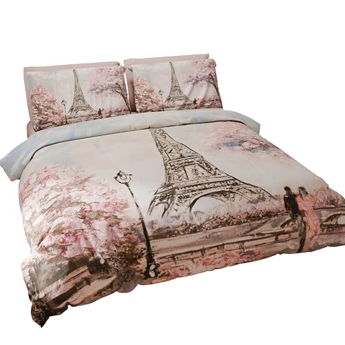 PETTI Artigiani Italiani - Bettwäsche-Set für Einzelbetten 200 x 135 cm (1 Kissenbezug 75 x 50 cm im Lieferumfang enthalten), Bettbezug aus Mikrofaser mit Digitaldruck Paris - Made in Italy von PETTI Artigiani Italiani