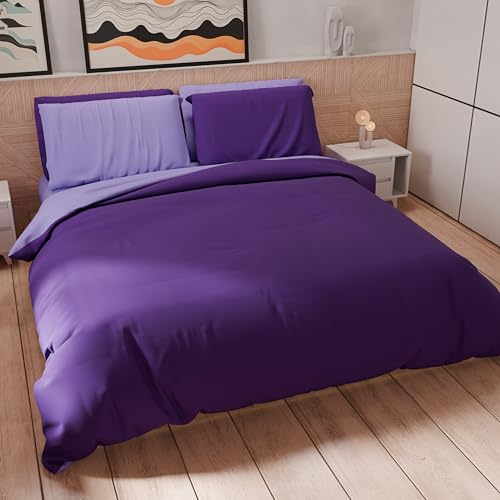 PETTI Artigiani Italiani - Bettwäsche-Set für Einzelbetten 200 x 135 cm (1 Kissenbezug 75 x 50 cm im Lieferumfang enthalten), Bettwäsche-Set aus weicher Mikrofaser, einfarbig Lila - Violett von PETTI Artigiani Italiani