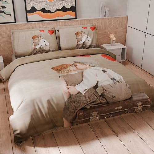 PETTI Artigiani Italiani - Bettwäsche-Set für Einzelbetten 200 x 135 cm (1 Kissenbezug 75 x 50 cm inklusive), Bettwäsche-Set aus Mikrofaser mit Digitaldruck Kuss - Made in Italy von PETTI Artigiani Italiani