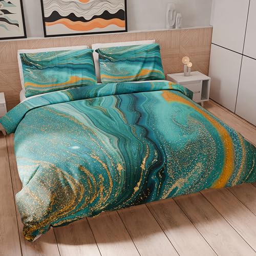 PETTI Artigiani Italiani - Bettwäsche-Set für Einzelbetten 200 x 135 cm (1 Kissenbezug 75 x 50 cm inklusive), Bettwäsche-Set aus Mikrofaser mit Digitaldruck Marble Grün - Made in Italy von PETTI Artigiani Italiani