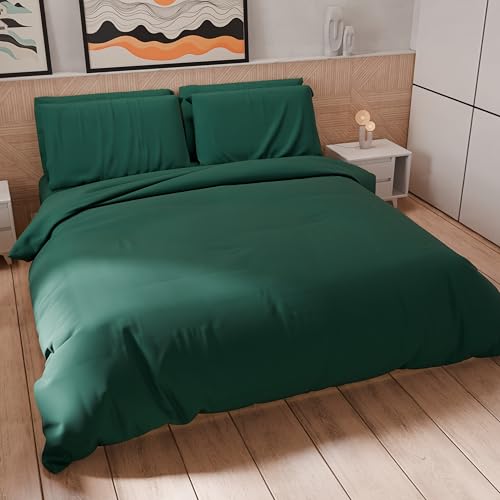 PETTI Artigiani Italiani - Bettwäsche-Set für Einzelbetten 200 x 135 cm (1 Kissenbezug 75 x 50 cm inklusive), Bettwäsche-Set aus weicher Mikrofaser, einfarbig, Smaragdgrün von PETTI Artigiani Italiani