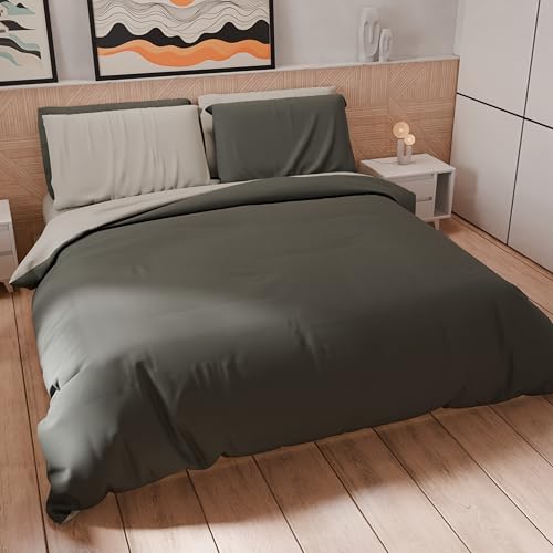 PETTI Artigiani Italiani - Bettwäsche-Set für Einzelbetten 200 x 135 cm (1 Kissenbezug 75 x 50 cm inklusive), Bettwäsche-Set aus weicher Mikrofaser, einfarbig, dunkelgrau - hellgrau von PETTI Artigiani Italiani
