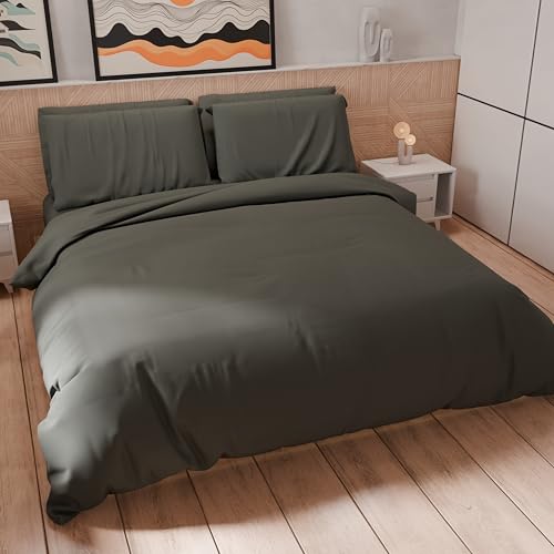 PETTI Artigiani Italiani - Bettwäsche-Set für Einzelbetten 200 x 135 cm (1 Kissenbezug 75 x 50 cm inklusive), Bettwäsche-Set aus weicher Mikrofaser, einfarbig, dunkelgrau von PETTI Artigiani Italiani