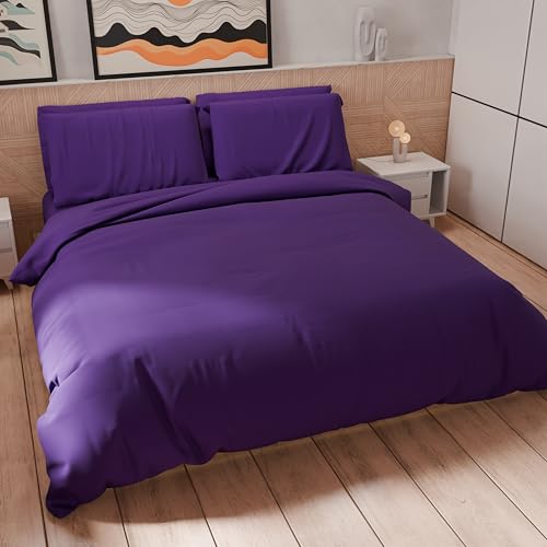 PETTI Artigiani Italiani - Bettwäsche-Set für Einzelbetten 200 x 135 cm (1 Kissenbezug 75 x 50 cm inklusive), Bettwäsche-Set aus weicher Mikrofaser, einfarbig violett von PETTI Artigiani Italiani