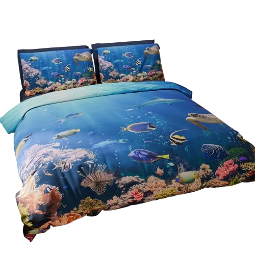 PETTI Artigiani Italiani - Bettwäsche-Set für Einzelbetten 200 x 135 cm (1 Kissenbezug 80 x 80 cm inklusive), Bettwäsche-Set aus Mikrofaser mit Digitaldruck des Aquariums - Made in Italy von PETTI Artigiani Italiani