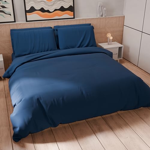 PETTI Artigiani Italiani - Bettwäsche-Set für Einzelbetten 200 x 135 cm (1 Kissenbezug 80 x 80 cm inklusive), Bettwäsche-Set aus weicher Mikrofaser, einfarbig, Nachtblau von PETTI Artigiani Italiani