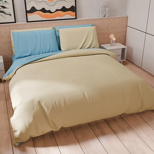 PETTI Artigiani Italiani - Bettwäsche-Set für Einzelbetten 200 x 135 cm (1 Kissenbezug 80 x 80 cm inklusive), Bettwäsche-Set aus weicher Mikrofaser, einfarbig, Taupe - Hellblau von PETTI Artigiani Italiani