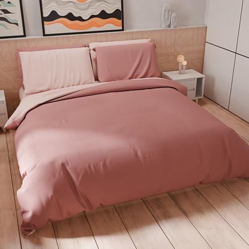PETTI Artigiani Italiani - Bettwäsche-Set für Einzelbetten 200 x 135 cm (1 Kissenbezug 80 x 80 cm inklusive), Bettwäsche-Set aus weicher Mikrofaser, einfarbig, helles Puder - Dunkles Puder von PETTI Artigiani Italiani