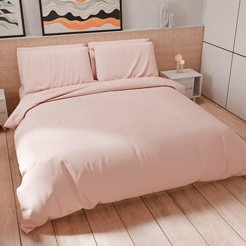 PETTI Artigiani Italiani - Bettwäsche-Set für französisches Bett 200 x 200 cm (2 Kissenbezüge 63 x 63 cm inklusive), Bettbezug aus weicher Mikrofaser, einfarbig, helles Puder von PETTI Artigiani Italiani