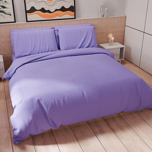 PETTI Artigiani Italiani - Bettwäsche-Set für französisches Bett 200 x 200 cm (2 Kissenbezüge 75 x 50 cm inklusive), Bettbezug weiche Mikrofaser, einfarbig lila von PETTI Artigiani Italiani