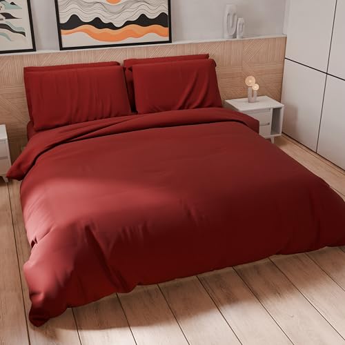 PETTI Artigiani Italiani - Bettwäsche-Set für französisches Bett 200 x 200 cm (2 Kissenbezüge 80 x 80 cm inklusive), Bettbezug weiche Mikrofaser, einfarbig Bordeaux von PETTI Artigiani Italiani