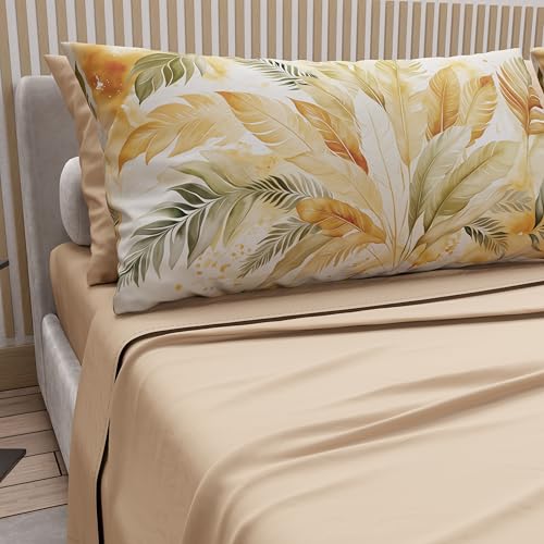 PETTI Artigiani Italiani - Bettwäsche aus Baumwolle mit Kissenbezügen mit Digitaldruck, Bettlaken für französisches Bett, Bettwäsche-Set Palme Olive Beige, 100% Made in Italy von PETTI Artigiani Italiani