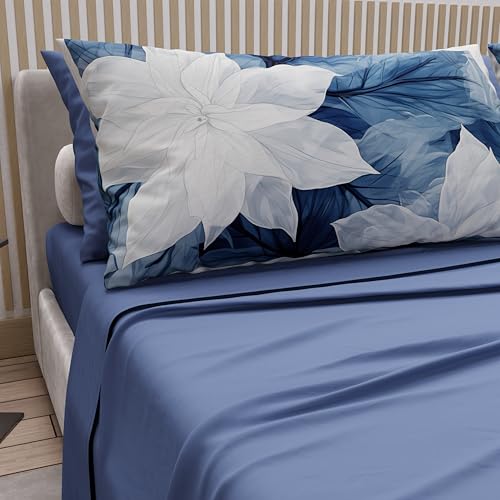 PETTI Artigiani Italiani - Bettwäsche aus Baumwolle mit Kissenbezügen mit Digitaldruck, Bettlaken für französisches Bett, Bettwäsche-Set mit Blumenmuster 108 Indigo, 100% Made in Italy PETTI Artigiani Italiani - Bettwäsche aus Baumwolle mit Kissenbezügen mit Digitaldruck, Bettlaken für französisches Bett, Bettwäsche-Set mit Blumenmuster 108 Indigo, 100% Made in Italy von PETTI Artigiani Italiani