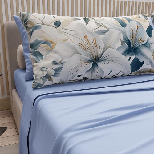 PETTI Artigiani Italiani - Bettwäsche aus Baumwolle mit Kissenbezügen mit Digitaldruck, Bettlaken für französisches Bett, Bettwäsche-Set mit Blumenmuster 31 Hellblau, 100% Made in Italy PETTI Artigiani Italiani - Bettwäsche aus Baumwolle mit Kissenbezügen mit Digitaldruck, Bettlaken für französisches Bett, Bettwäsche-Set mit Blumenmuster 31 Hellblau, 100% Made in Italy von PETTI Artigiani Italiani