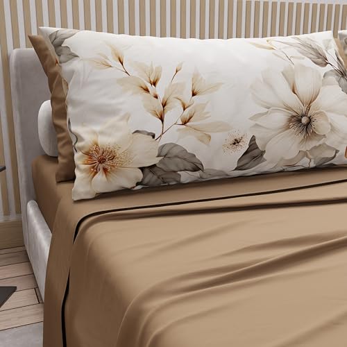 PETTI Artigiani Italiani - Bettwäsche aus Baumwolle mit Kissenbezügen mit Digitaldruck, Bettlaken für französisches Bett, Bettwäsche-Set mit Blumenmuster 5 Schlamm, 100% Made in Italy von PETTI Artigiani Italiani