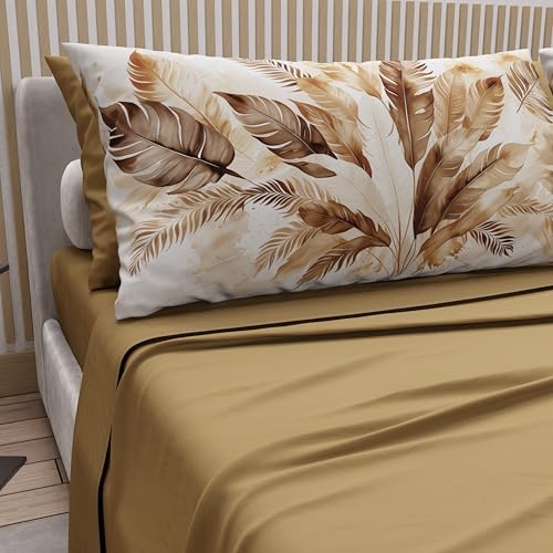 PETTI Artigiani Italiani - Bettwäsche aus Baumwolle mit Kissenbezügen mit Digitaldruck, Bettlaken für französisches Bett, Bettwäsche-Set mit Palmenmuster, Schlamm Taupe, 100% Made in Italy von PETTI Artigiani Italiani
