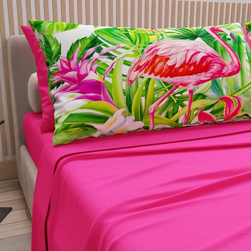 PETTI Artigiani Italiani - Bettwäsche aus Baumwolle mit Kissenbezügen mit Digitaldruck, Bettwäsche für französisches Bett, Flamingo Fuchsia, 100% Made in Italy von PETTI Artigiani Italiani