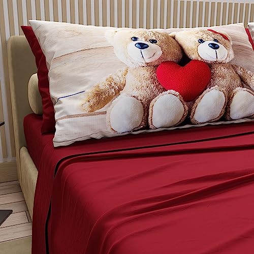 PETTI Artigiani Italiani - Bettwäsche aus Baumwolle mit Kissenbezügen mit Digitaldruck, Einzelbett, Bettwäsche-Set für Einzelbett, Bordeaux, 100% Made in Italy von PETTI Artigiani Italiani