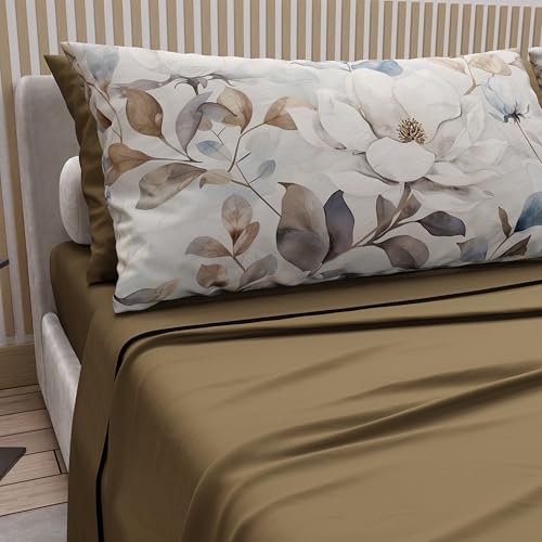 PETTI Artigiani Italiani - Bettwäsche aus Baumwolle mit Kissenbezügen mit Digitaldruck, Einzelbett, Bettwäsche-Set mit Blumenmuster 16 Schlamm, 100% Made in Italy von PETTI Artigiani Italiani