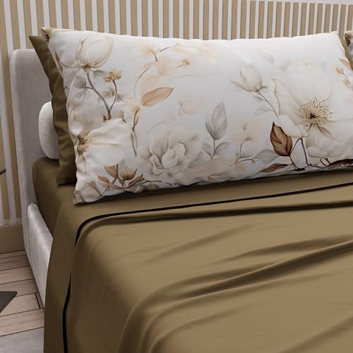 PETTI Artigiani Italiani - Bettwäsche aus Baumwolle mit Kissenbezügen mit Digitaldruck, Einzelbett, Bettwäsche-Set mit Blumenmuster 18 Schlamm, 100% Made in Italy von PETTI Artigiani Italiani