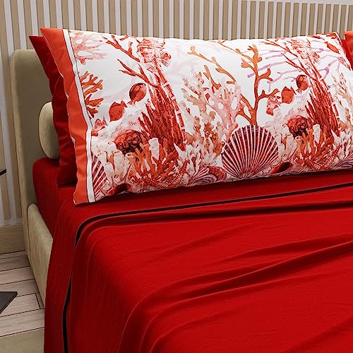 PETTI Artigiani Italiani - Bettwäsche aus Baumwolle mit Kissenbezügen mit Digitaldruck, französisches Bett, komplettes Bettlaken für Ober- und Unterlaken mit Ecken, Rot, 100% Made in Italy PETTI Artigiani Italiani - Bettwäsche aus Baumwolle mit Kissenbezügen mit Digitaldruck, französisches Bett, komplettes Bettlaken für Ober- und Unterlaken mit Ecken, Rot, 100% Made in Italy von PETTI Artigiani Italiani