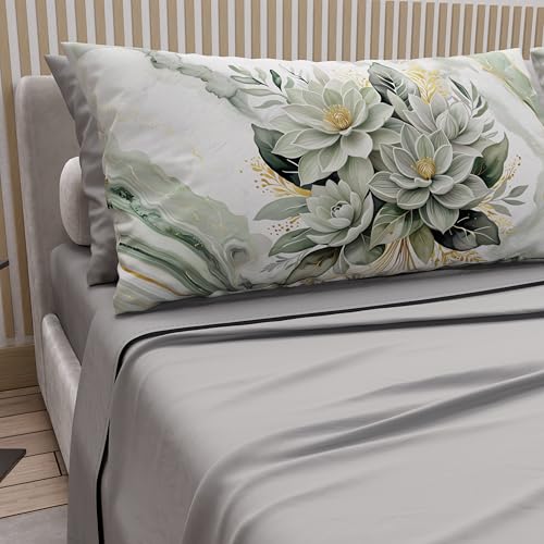 PETTI Artigiani Italiani - Bettwäsche für Doppelbett, Baumwolle mit Kissenbezügen mit Digitaldruck, komplettes Bettlaken für Doppelbett, Blumenmuster, Salbei Grau, 100% Made in Italy PETTI Artigiani Italiani - Bettwäsche für Doppelbett, Baumwolle mit Kissenbezügen mit Digitaldruck, komplettes Bettlaken für Doppelbett, Blumenmuster, Salbei Grau, 100% Made in Italy von PETTI Artigiani Italiani