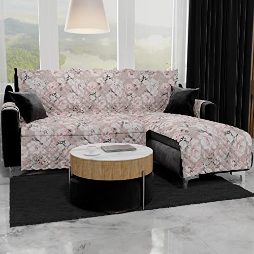 PETTI Artigiani Italiani - Ecksofa, Sofabezug mit Halbinsel, Sofabezug für 3-Sitzer mit Insel rechts, Sofabezug mit Chaiselongue, Puderblumen, 100% Made in Italy von PETTI Artigiani Italiani