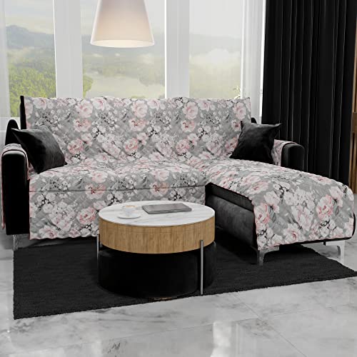 PETTI Artigiani Italiani - Ecksofa, Sofabezug mit Halbinsel rechts und Links, Sofabezug mit Halbinsel, 3-Sitzer-Sofabezug für Halbinsel rechts, Blumen 17 02, 100% Made in Italy von PETTI Artigiani Italiani