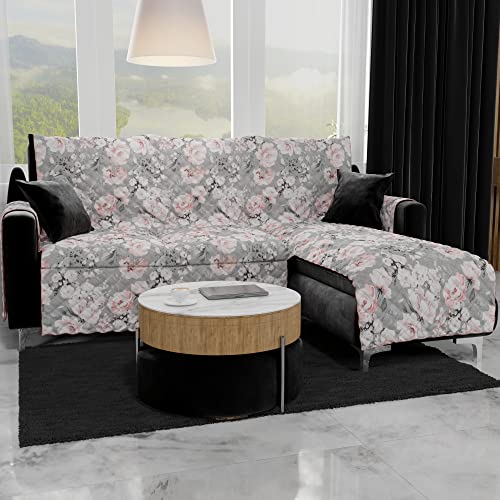 PETTI Artigiani Italiani - Ecksofa, Sofabezug mit Halbinsel, Sofabezug für 4-Sitzer mit Insel rechts, Sofabezug mit Chaiselongue, graue Blumen, 100% Made in Italy von PETTI Artigiani Italiani