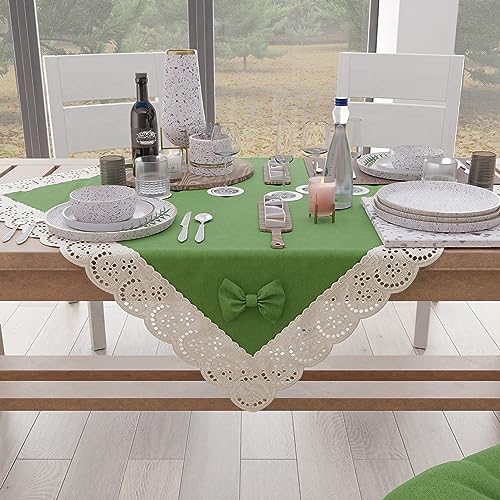 PETTI Artigiani Italiani - Elegante Mitteldecke, Tischdekoration für die Küche, unifarben mit Rüschen aus Sangallo-Spitze und Schleifen, Mittelstück aus Baumwolle, Mitteldecke 95 x 95 cm von PETTI Artigiani Italiani