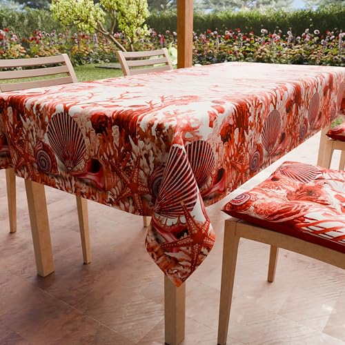 PETTI Artigiani Italiani - Fleckabweisende Tischdecke, rechteckig, für Küche, Design: Koralle, rot, 140 x 300 cm, hergestellt in Italien von PETTI Artigiani Italiani