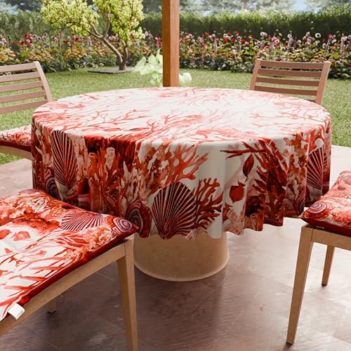 PETTI Artigiani Italiani - Fleckabweisende runde Tischdecke aus Mikrofaser (Durchmesser 120 cm), Küchentischabdeckung für runde Tische mit rotem Korallendesign, 100% Made in Italy von PETTI Artigiani Italiani