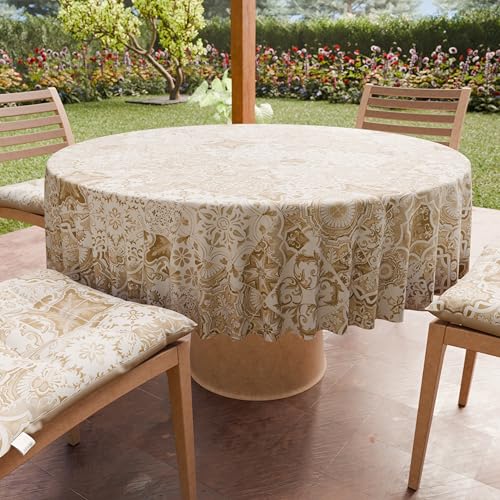 PETTI Artigiani Italiani - Fleckabweisende runde Tischdecke aus Mikrofaser (Durchmesser 160 cm), Küchentischabdeckung für runden Tisch, Design Vietri 02, Taupe, 100% Made in Italy von PETTI Artigiani Italiani