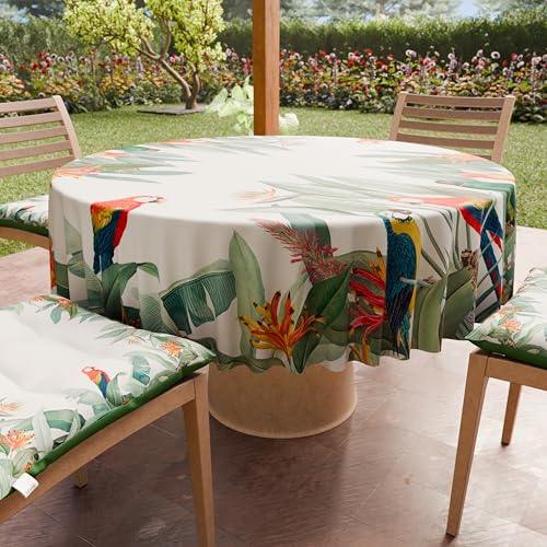 PETTI Artigiani Italiani - Fleckabweisende runde Tischdecke aus Mikrofaser (Durchmesser 180 cm), Küchentischabdeckung für runden Tisch, Motiv Papageien, 100% Made in Italy von PETTI Artigiani Italiani