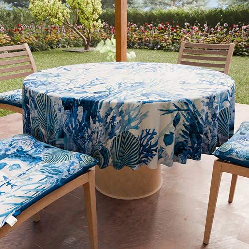 PETTI Artigiani Italiani - Fleckabweisende runde Tischdecke aus Mikrofaser (Durchmesser 220 cm), Küchentischabdeckung für runde Tische mit blauem Korallendesign, 100% Made in Italy von PETTI Artigiani Italiani