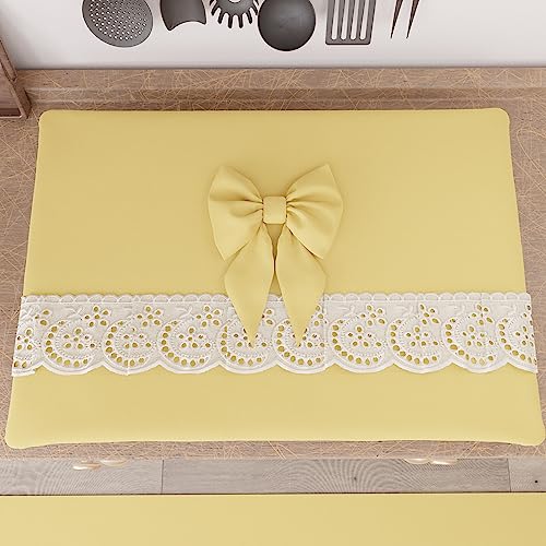PETTI Artigiani Italiani - Herdabdecker, eleganter Kocherabdeckung, Shabby-Chic-Stil, einfarbig mit Rüschen aus Sangallo-Spitze und Schleifen, Herdabdeckung aus Baumwolle, Herdabdeckung 70 x 50 cm Gelb von PETTI Artigiani Italiani
