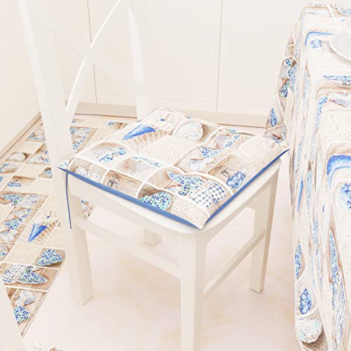 PETTI Artigiani Italiani - Kissen für Küchenstühle 4 Punkte, Set mit 6 Stück, Stuhlkissen aus Baumwolle mit Bändern 40 x 40 cm – 6 Stück, Design Lidia, Blau, 100% Made in Italy von PETTI Artigiani Italiani