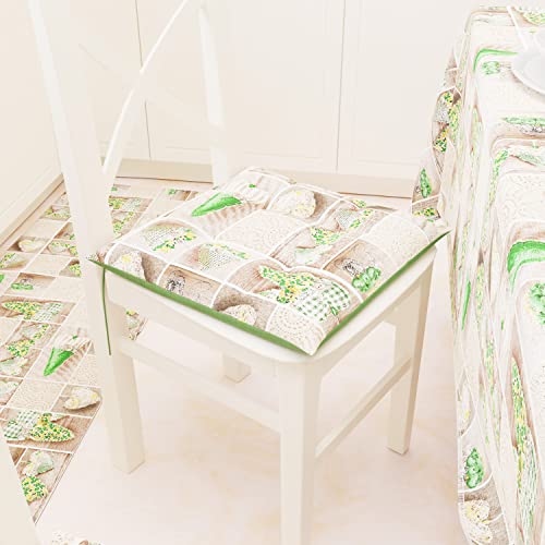 PETTI Artigiani Italiani - Kissen für Küchenstühle 4-Punkte-Set mit 6 Stück, Stuhlkissen aus Baumwolle mit Bändern 40 x 40 cm – 6 Stück Design Lidia grün 100% Made in Italy von PETTI Artigiani Italiani