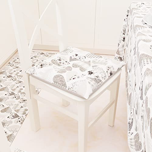 PETTI Artigiani Italiani - Kissen für Küchenstühle 4-Punkte-Set mit 6 Stück, Stuhlkissen aus Baumwolle mit Bändern 40 x 40 cm – 6er-Set Herzen grau 100% Made in Italy von PETTI Artigiani Italiani