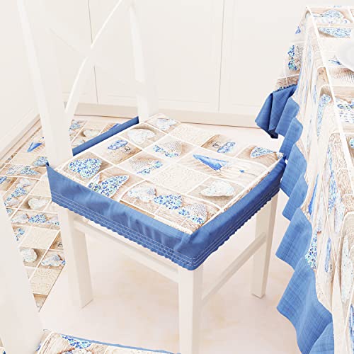 PETTI Artigiani Italiani - Kissen für Küchenstühle mit Gummizug 2 Stück, Stuhlkissen aus Baumwolle mit Gummizug 40 x 40 cm – 2er-Set Design Lidia Blau 100% Made in Italy von PETTI Artigiani Italiani
