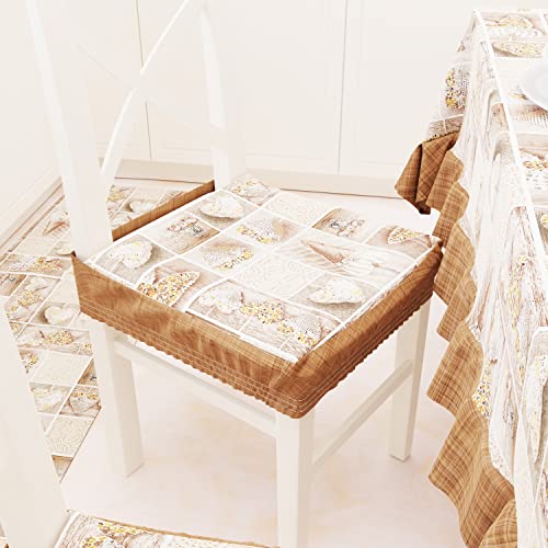PETTI Artigiani Italiani - Kissen für Küchenstühle mit Gummizug 2 Stück, Stuhlkissen aus Baumwolle mit Gummizug 40 x 40 cm – 2er-Set Design Lidia braun 100% Made in Italy von PETTI Artigiani Italiani