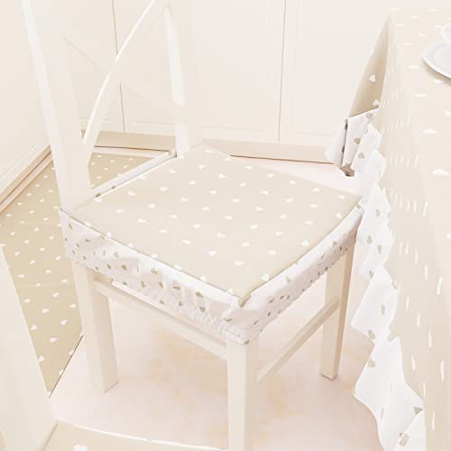 PETTI Artigiani Italiani - Kissen für Küchenstühle mit Gummizug 2 Stück, Stuhlkissen aus Baumwolle mit Gummizug 40 x 40 cm – 2er-Set Herzen in Beige, 100% Made in Italy von PETTI Artigiani Italiani
