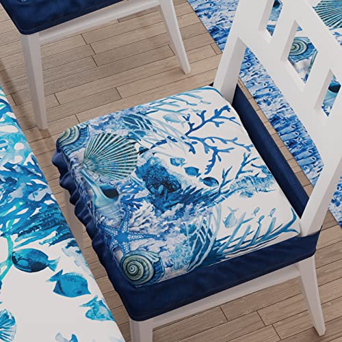 PETTI Artigiani Italiani - Kissen für Küchenstühle mit Gummizug von 2 Stück, Stuhlbezüge aus Mikrofaser mit Gummizug 40 x 40 cm - 2er-Set mit blauem Korallenmuster, 100% Made in Italy von PETTI Artigiani Italiani