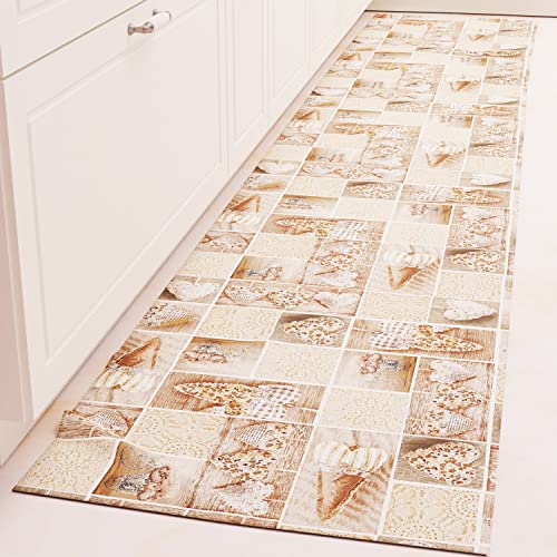 PETTI Artigiani Italiani - Kücheläufer Teppich Küche rutschfest und waschbar 52 x 140 cm Design Lidia Beige 100% Made in Italy von PETTI Artigiani Italiani