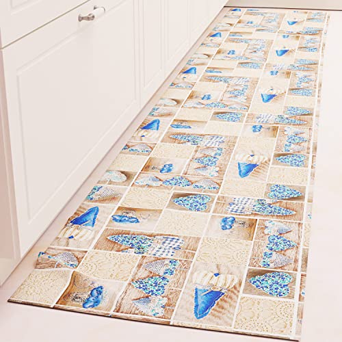 PETTI Artigiani Italiani - Kücheläufer Teppich Küche rutschfest und waschbar 52 x 240 cm Design Lidia Blau 100% Made in Italy von PETTI Artigiani Italiani