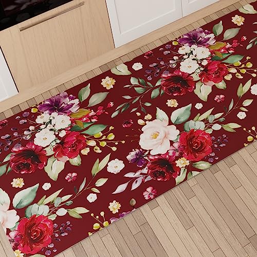 PETTI Artigiani Italiani - Küchenteppich, Läufer für Küche, rutschfest und waschbar, 52 x 240 cm, Blumenmuster 07, Bordeaux, 100% Made in Italy von PETTI Artigiani Italiani