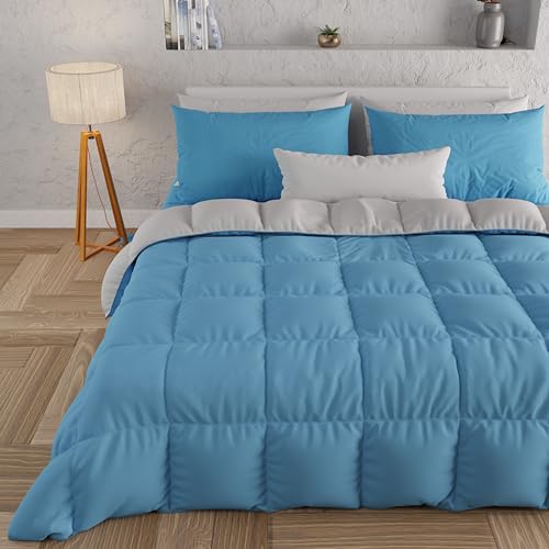 PETTI Artigiani Italiani - Maxi-Steppdecke für Doppelbett, Maxi-Doppelbett, einfarbig, hellblau, grau, 100% Made in Italy von PETTI Artigiani Italiani